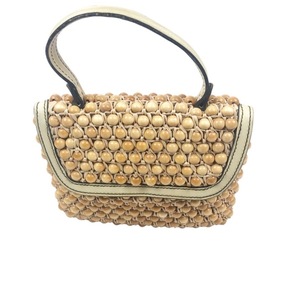 Vintage Italian Koret Handmade Wood Bead Luxury Woven Chic Unique Hand Bag Purse - Picture 3 of 16